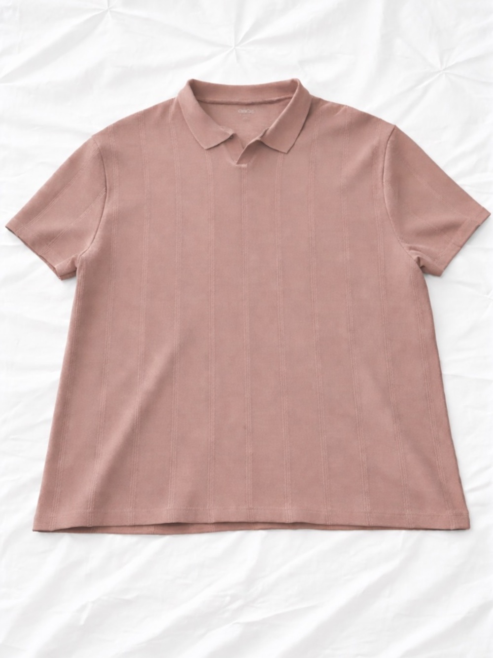 ASOS Men’s Polo Shirt 2XL Pink Mauve Textured Striped Cotton Short Sleeve